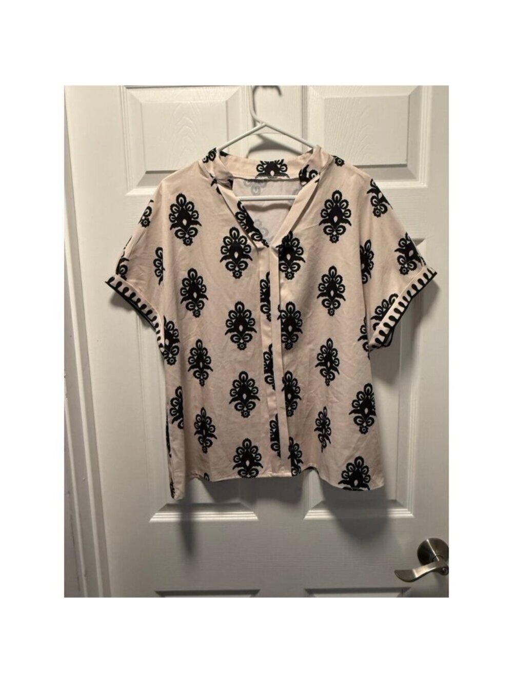 SHEIN BOHO Short Sleeve V-Neck Printed Blouse